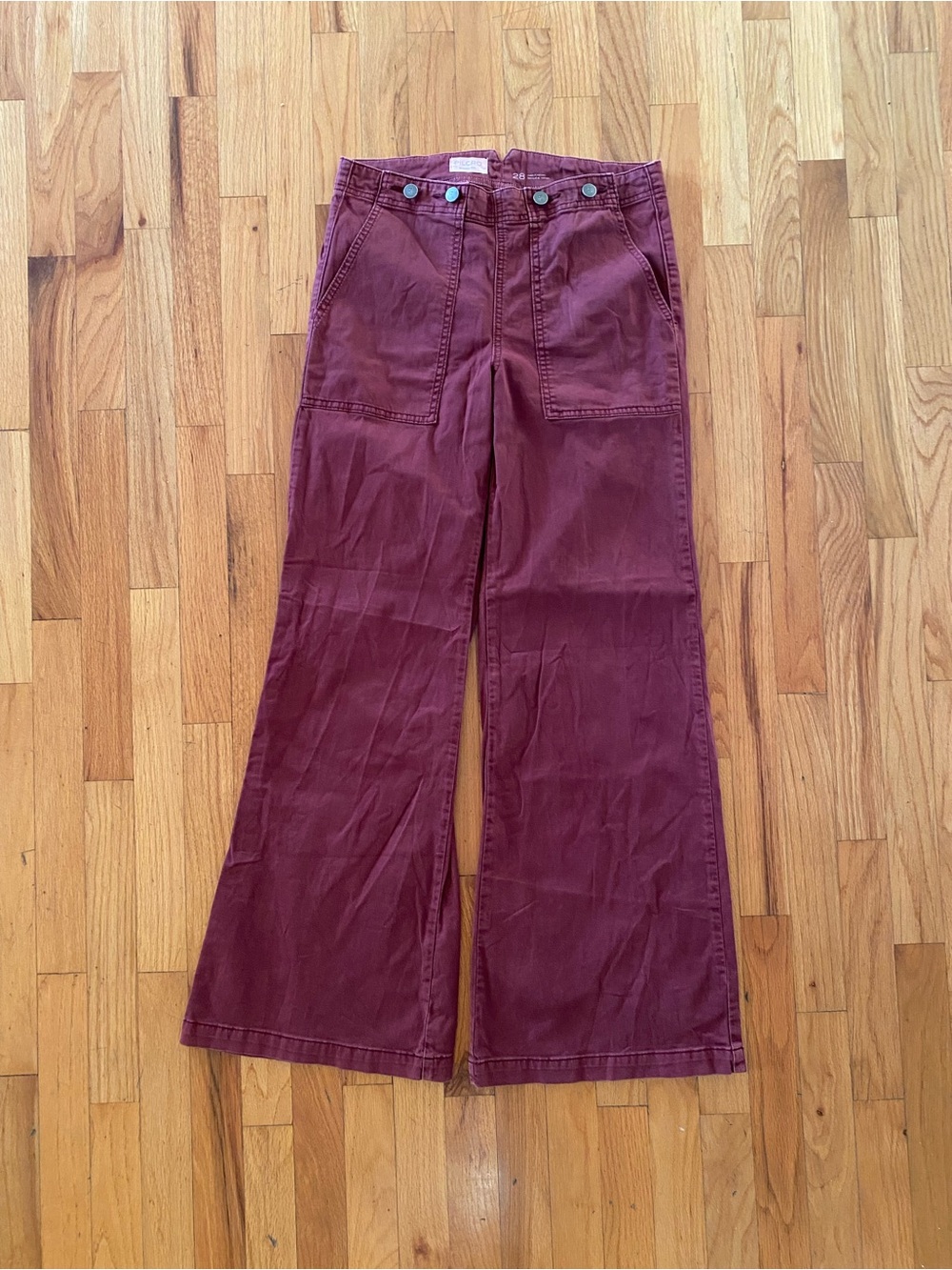 Pilcro Burgundy Wide Leg Utility Cinch Back Trousers
